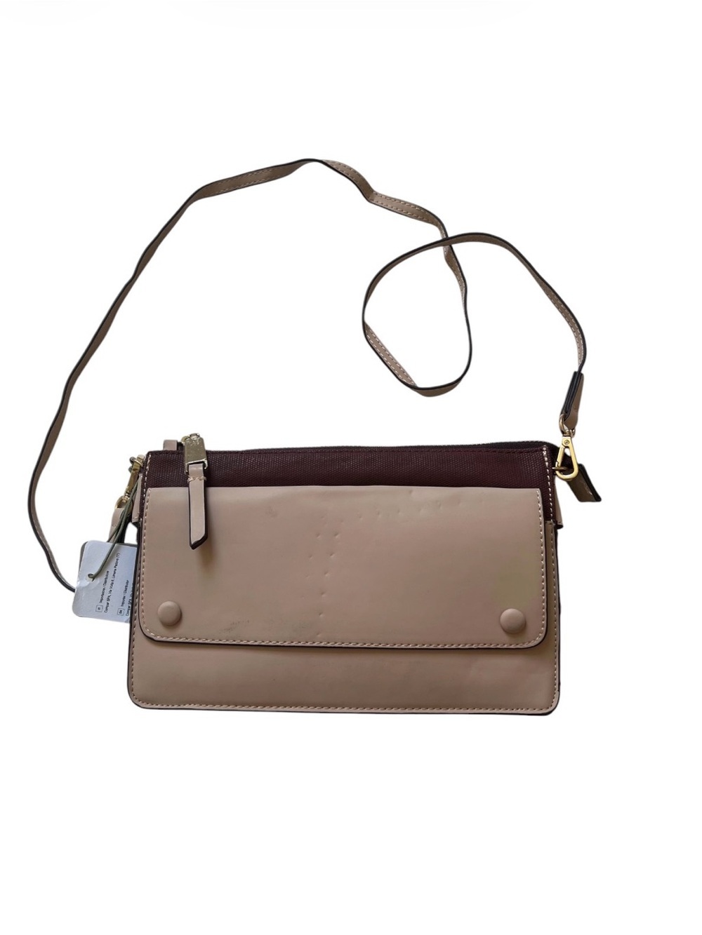 New Bata Faux Leather Crossbody Purse Bag Beige Brown witha lot of pockets
